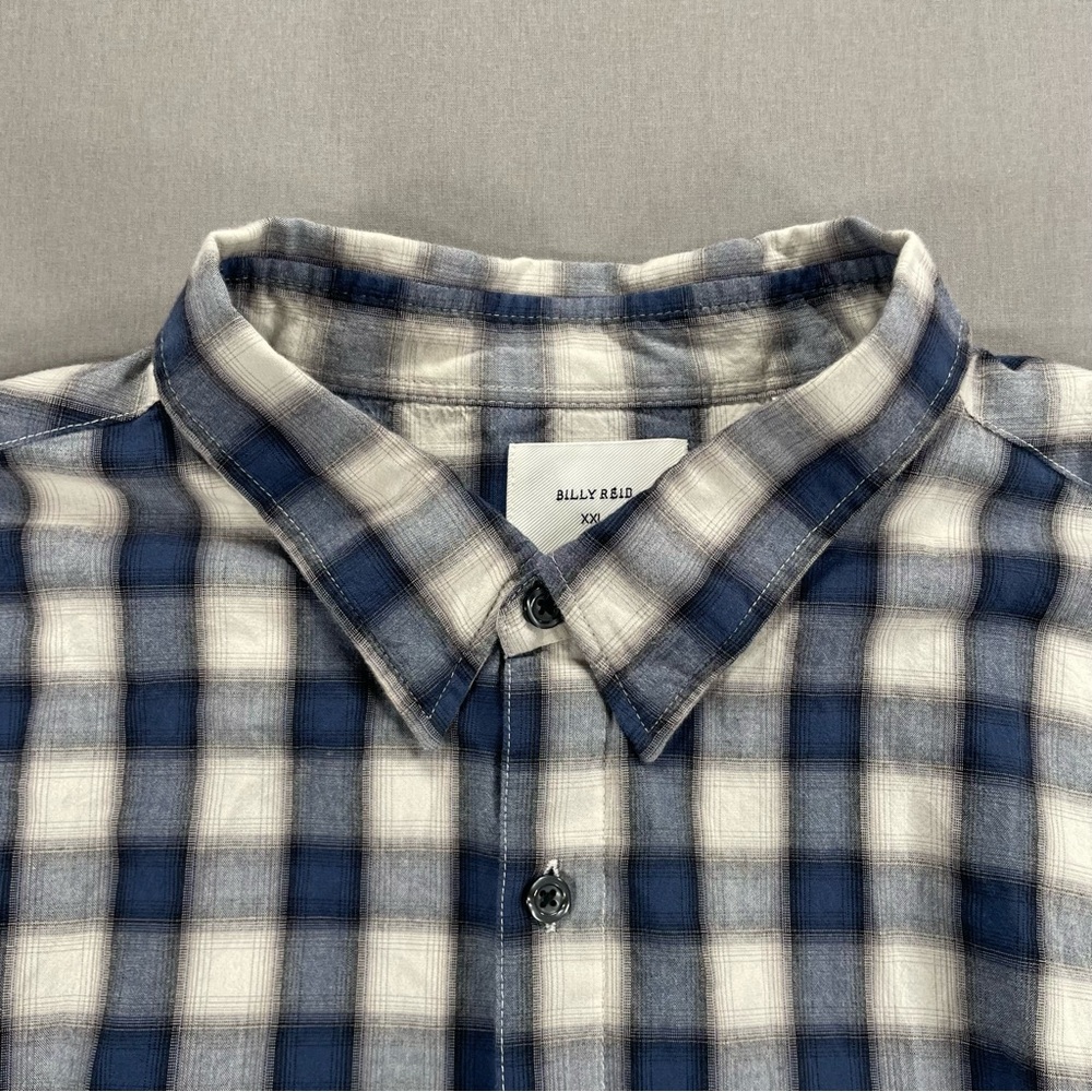Billy Reid Standard Fit Plaid Checkered Button Down Shirt; Green/Cream - Men XXL - Picture 5 of 16